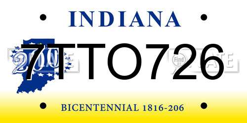 7TTO726 Indiana License Plate