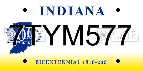 7TYM577 Indiana License Plate