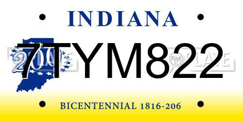 7TYM822 Indiana License Plate