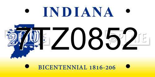 7TZ0852 Indiana License Plate