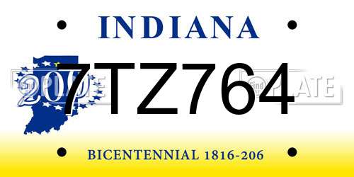 7TZ764 Indiana License Plate