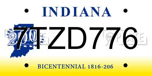 7TZD776 Indiana License Plate