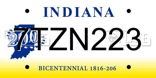 7TZN223 Indiana License Plate