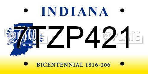 7TZP421 Indiana License Plate