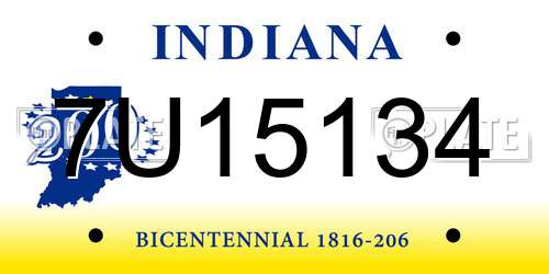 7U15134 Indiana License Plate