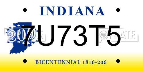 7U73T5 Indiana License Plate