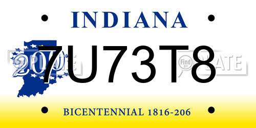 7U73T8 Indiana License Plate