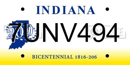 7UNV494 Indiana License Plate