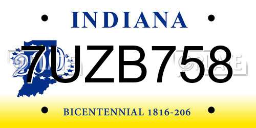 7UZB758 Indiana License Plate