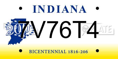 7V76T4 Indiana License Plate