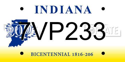 7VP233 Indiana License Plate