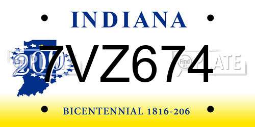 7VZ674 Indiana License Plate