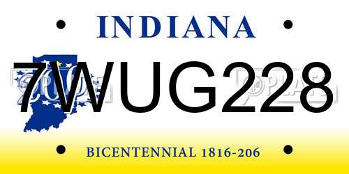 7WUG228 Indiana License Plate