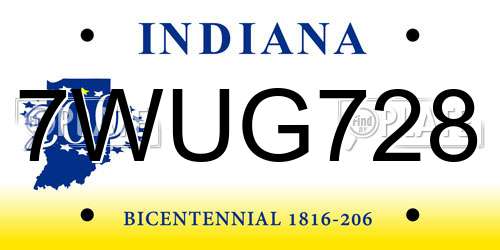7WUG728 Indiana License Plate
