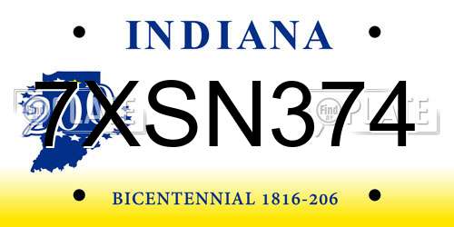 7XSN374 Indiana License Plate