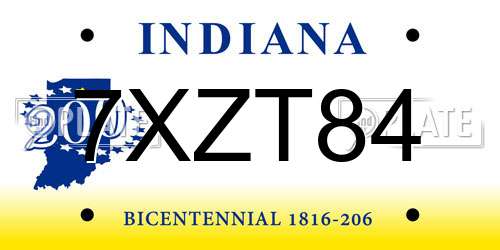 7XZT84 Indiana License Plate