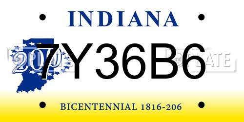 7Y36B6 Indiana License Plate