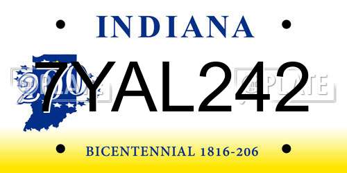 7YAL242 Indiana License Plate
