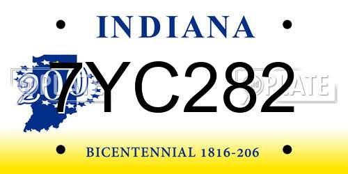 7YC282 Indiana License Plate
