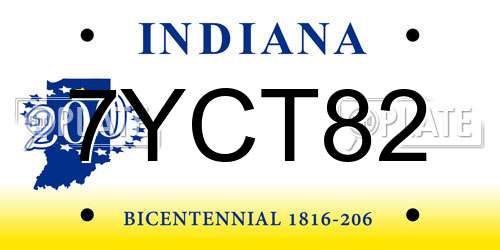 7YCT82 Indiana License Plate