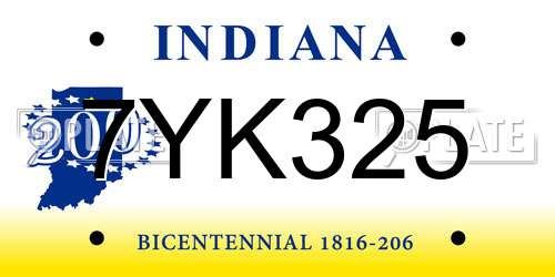 7YK325 Indiana License Plate