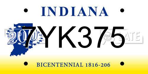 7YK375 Indiana License Plate