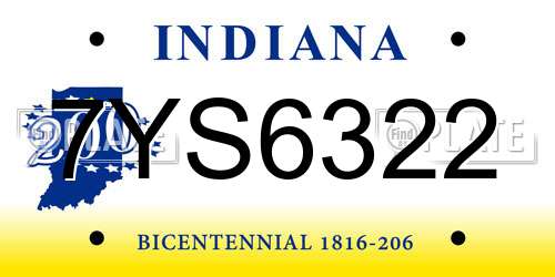 7YS6322 Indiana License Plate