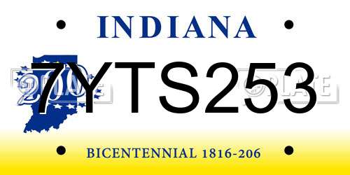 7YTS253 Indiana License Plate