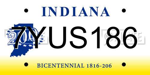 7YUS186 Indiana License Plate