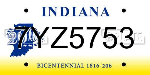 7YZ5753 Indiana License Plate