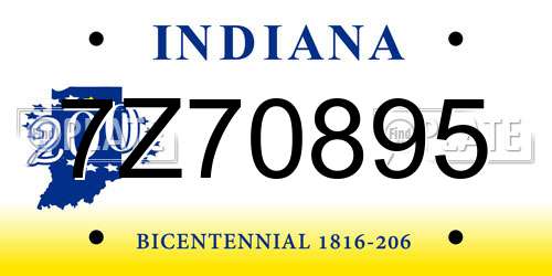 7Z70895 Indiana License Plate