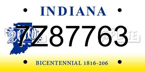 7Z87763 Indiana License Plate