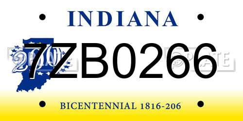 7ZB0266 Indiana License Plate