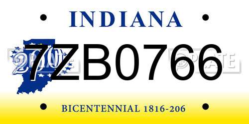 7ZB0766 Indiana License Plate