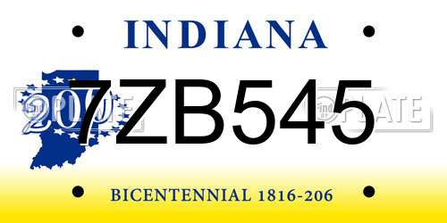 7ZB545 Indiana License Plate