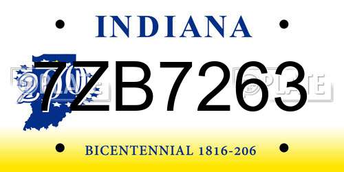 7ZB7263 Indiana License Plate