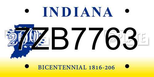 7ZB7763 Indiana License Plate