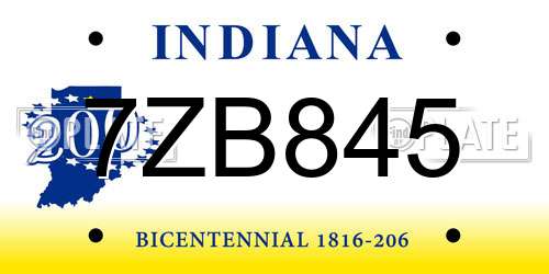 7ZB845 Indiana License Plate