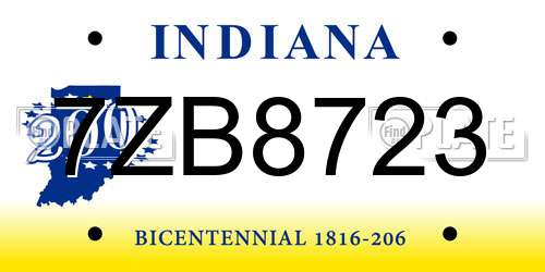 7ZB8723 Indiana License Plate