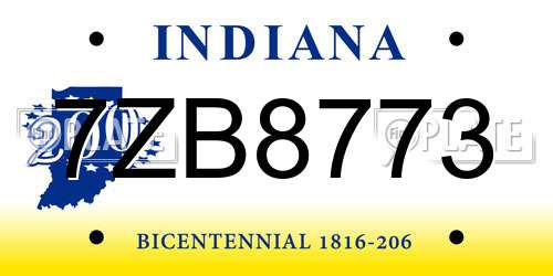 7ZB8773 Indiana License Plate