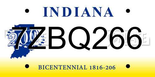 7ZBQ266 Indiana License Plate