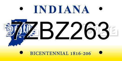 7ZBZ263 Indiana License Plate
