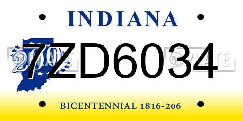 7ZD6034 Indiana License Plate