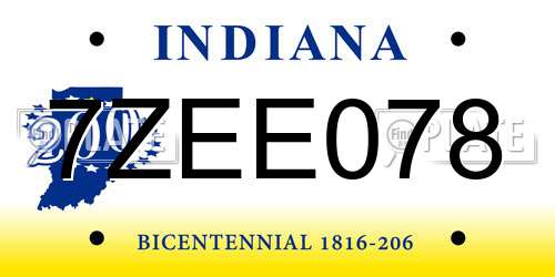 7ZEE078 Indiana License Plate