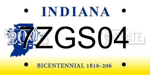 7ZGS04 Indiana License Plate