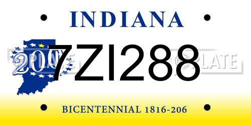 7ZI288 Indiana License Plate