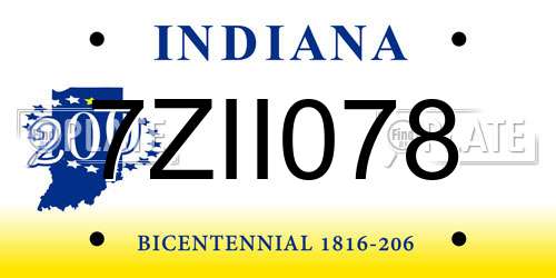 7ZII078 Indiana License Plate