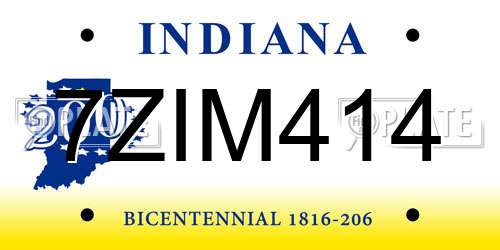 7ZIM414 Indiana License Plate