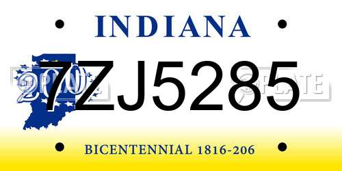 7ZJ5285 Indiana License Plate
