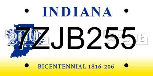7ZJB255 Indiana License Plate